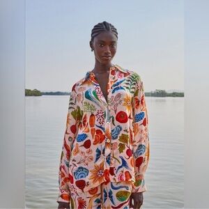 Farm Rio Beige Bright Farm Pajama Shirt